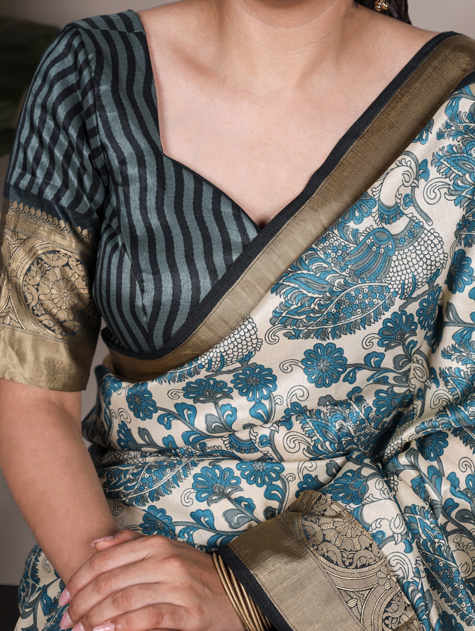 Saree with Rich Golden Zari Border Work