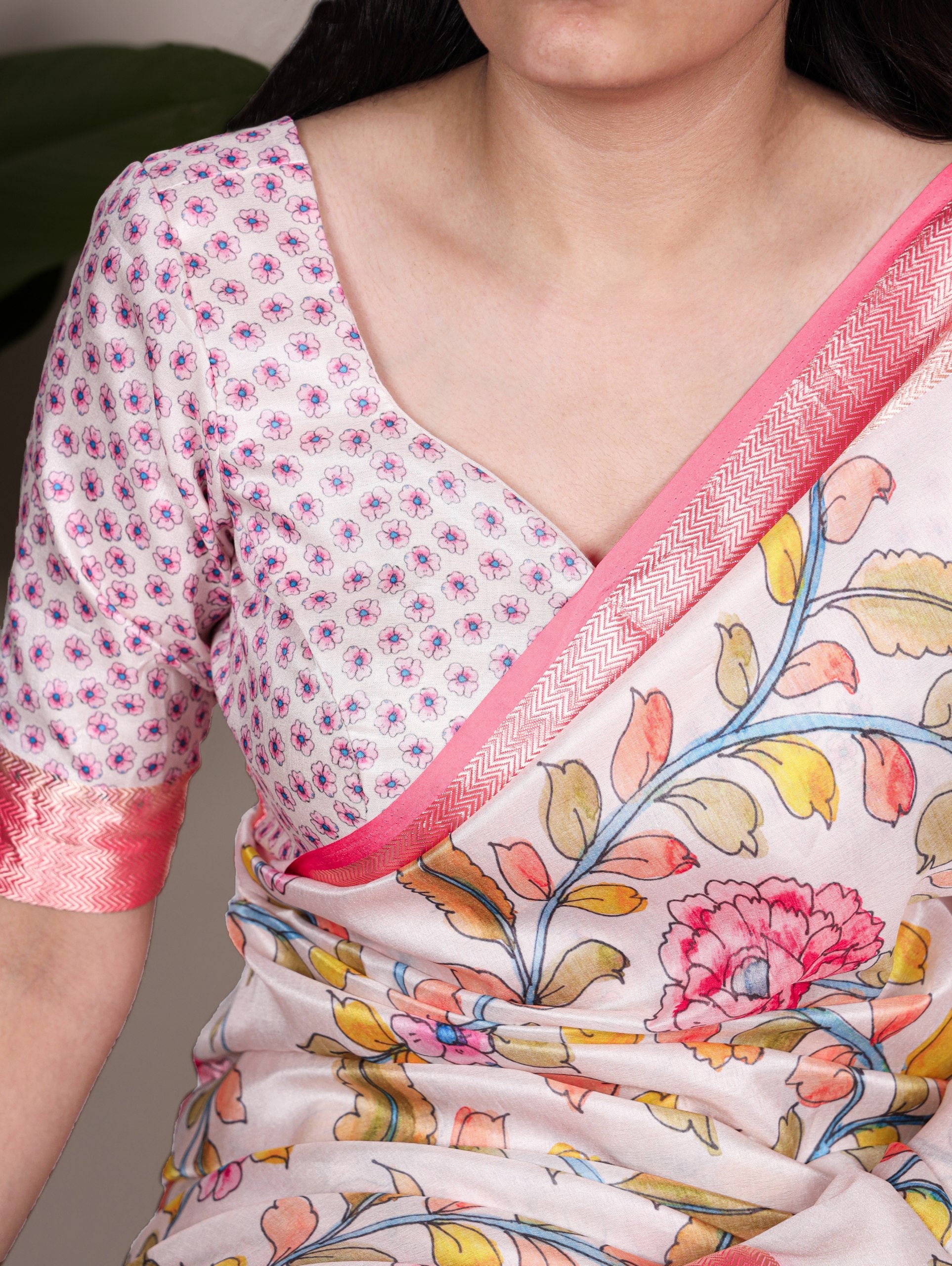 Tasar Silk drape with a glossy viscose border