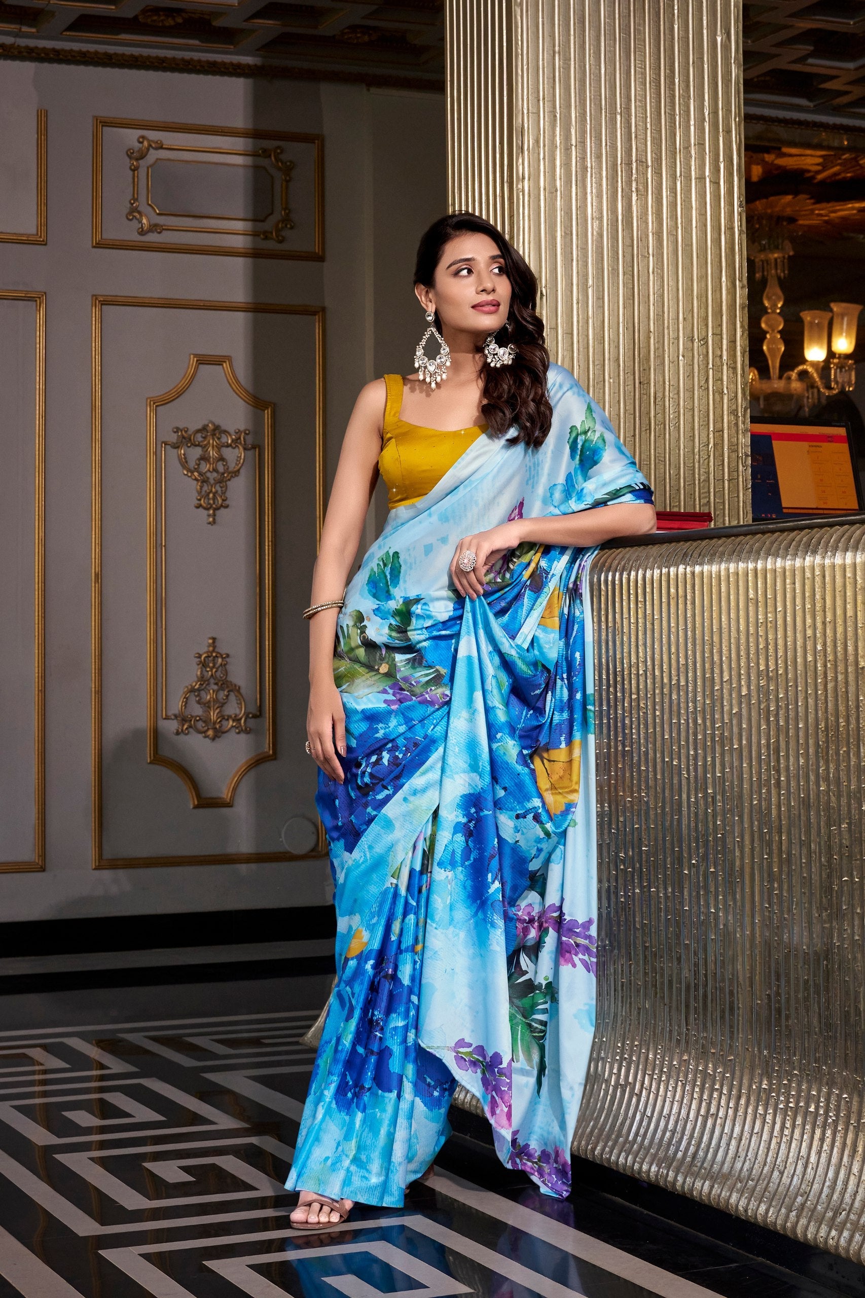 Premium Satin Silk Digital Print Saree