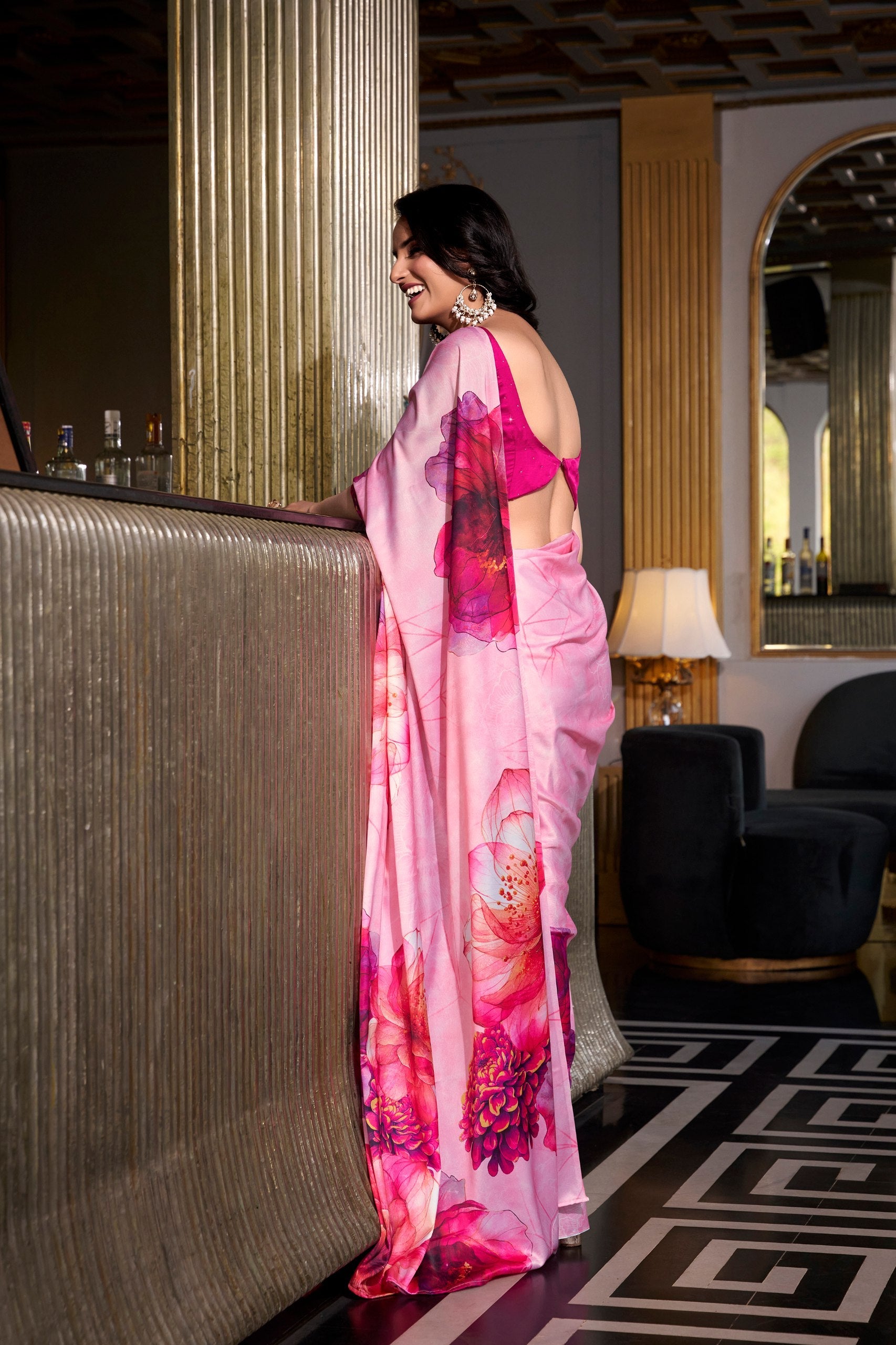 Premium Satin Silk Digital Print Saree
