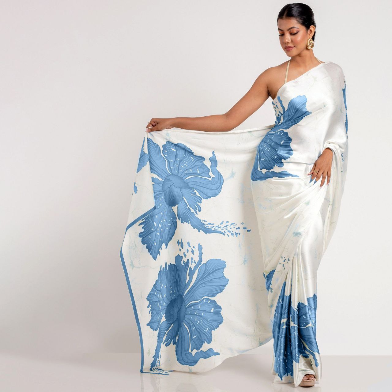 Big Flower Digital Printed Japan Satin saree