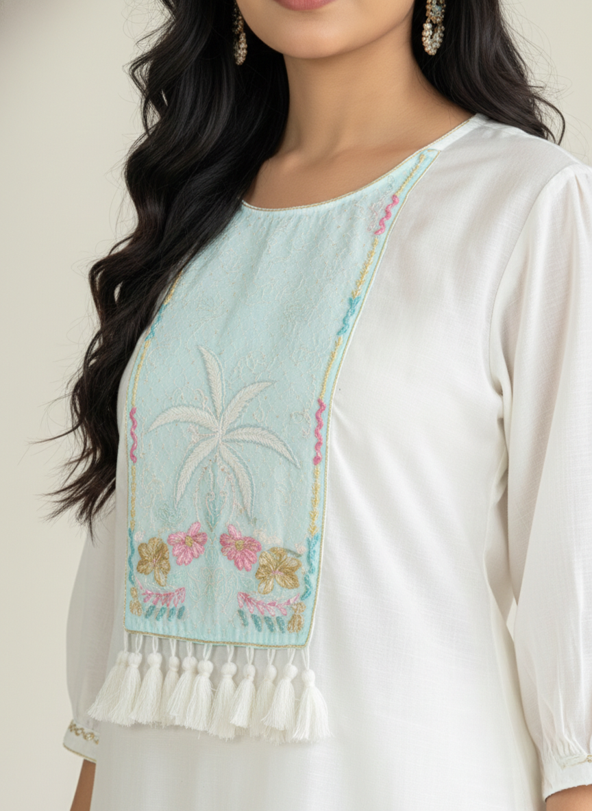 White Pure Cotton Kurti Palazzo Set – Comfortable Everyday Wear